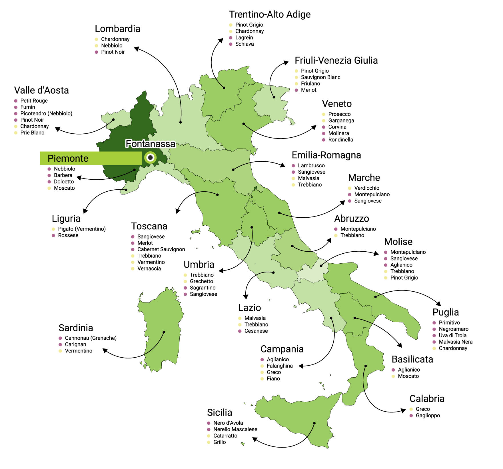 Mapa vinařství Fontanassa